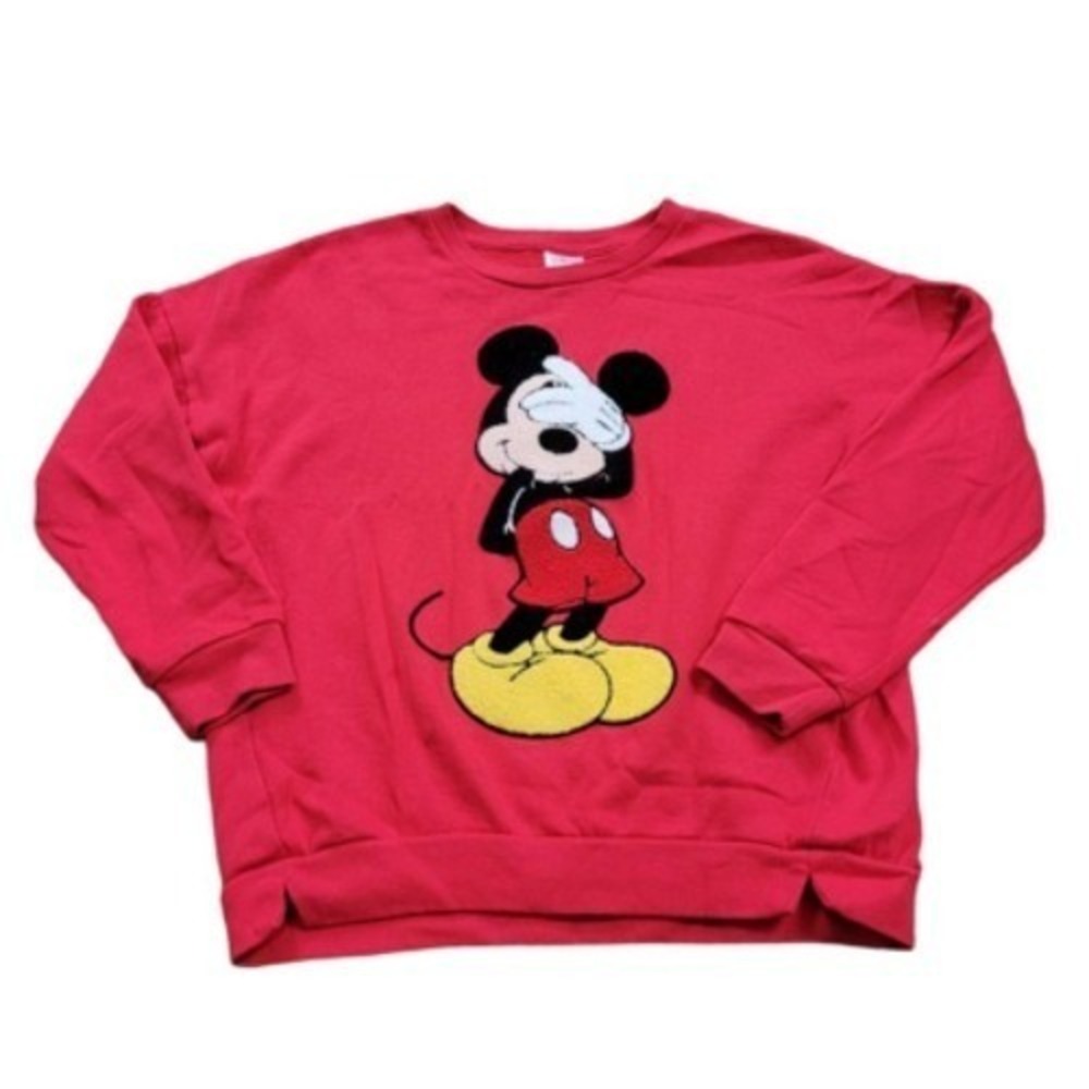 Disney Mickey Mouse Red Crewneck Sweatshirt Small Shy Mickey Graphic Pullover